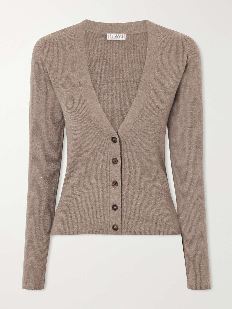 Brunello Cucinelli (No Tag/ Xxs W/Measurements) Metallic Button Ribbed Cardigan